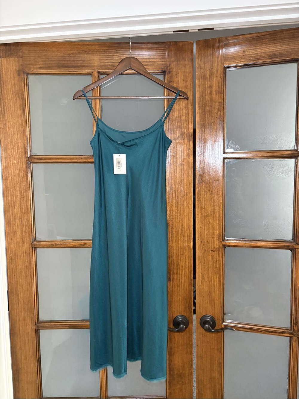 Silk-cotton blend Midi Slip Dress with Spaghetti Straps